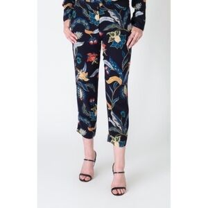 Maje Floral Exotic Print Patterned Black Pants Trousers, size medium
